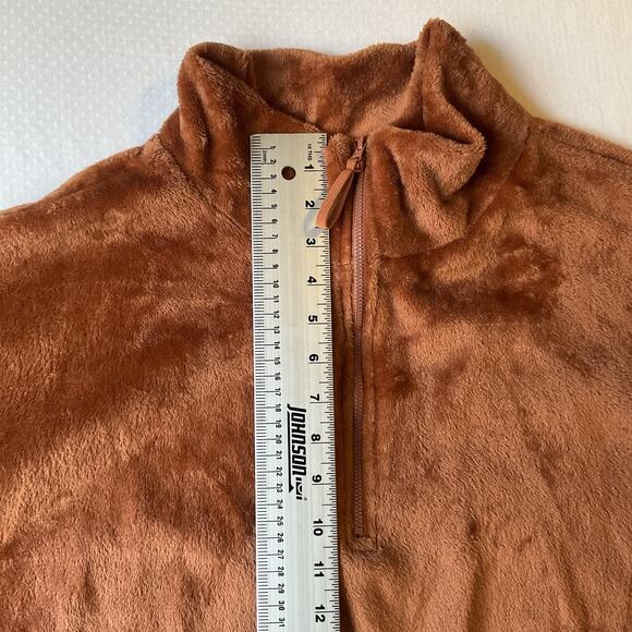 Love + Joy Women Sweatshirt M Brown Fleece Zipper Long Sleeve Crop Length - Picture 7 of 9